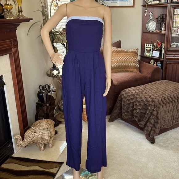 Brand New Monteau Strapless Romper Navy Blue White Nautical Linen Jumpsuit - Picture 16 of 16
